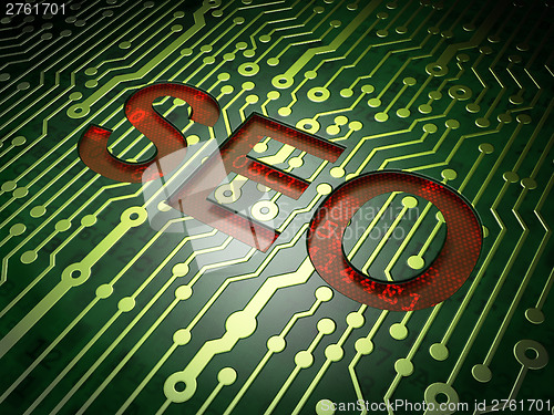 Image of Web design concept: circuit board with word SEO