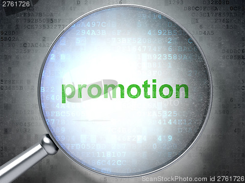 Image of Marketing concept: optical glass with words Promotion