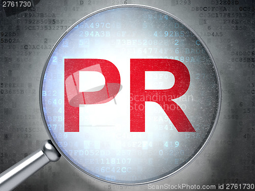 Image of Advertising concept: optical glass with words PR