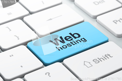 Image of SEO web design concept: computer keyboard with Web Hosting