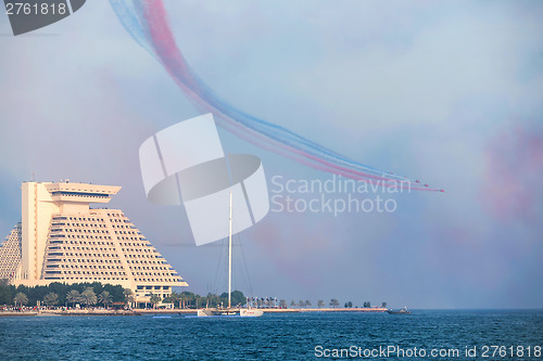 Image of Red Arrows over Doha  Bay