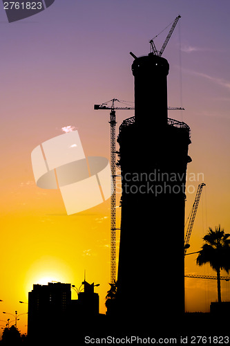 Image of Doha tower construction silhouette