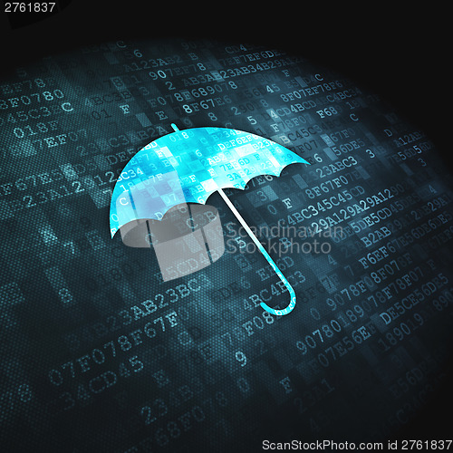 Image of Protection concept: Umbrella on digital background