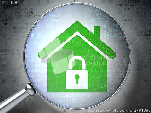 Image of Security concept: optical glass with Home icon