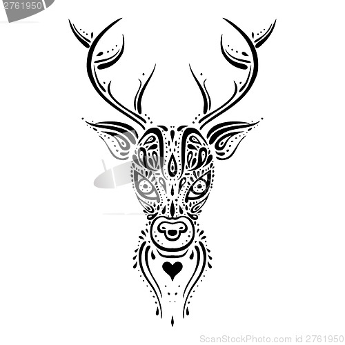 Image of Deer head. Ethnic pattern.