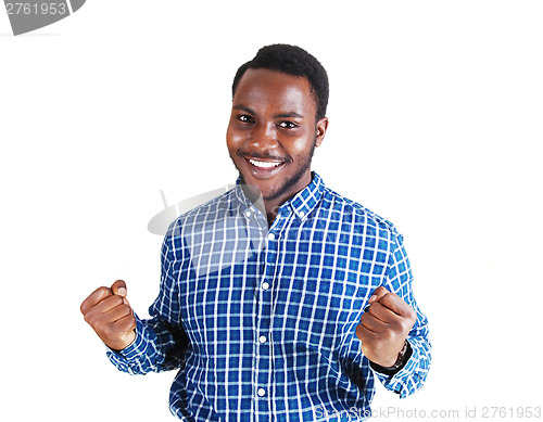 Image of Black man fists up.