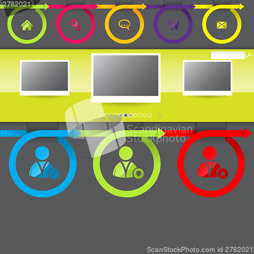 Image of Website template with arrow elements and social network icons