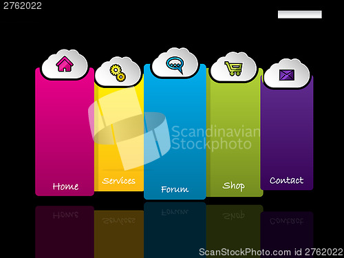 Image of Website template with labels and cloud shaped buttons