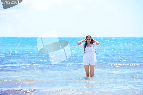 Image of happy woman enjoy summer vacation