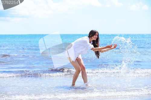 Image of happy woman enjoy summer vacation