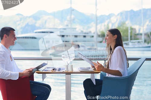 Image of couple having lanch at beautiful restaurant