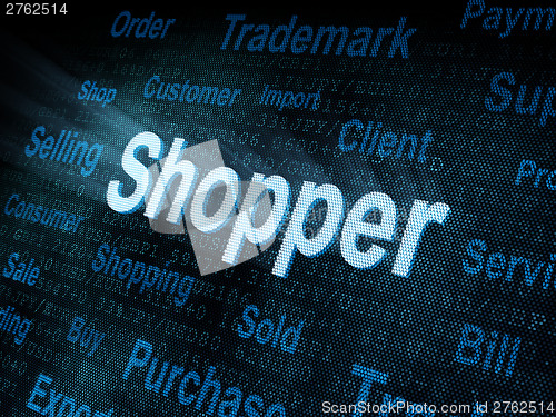 Image of Pixeled word Shopper on digital screen
