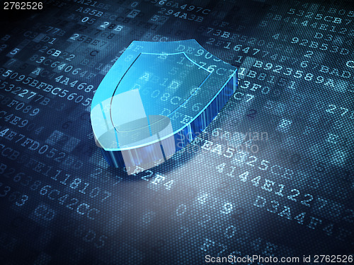 Image of Security concept: blue shield on digital background