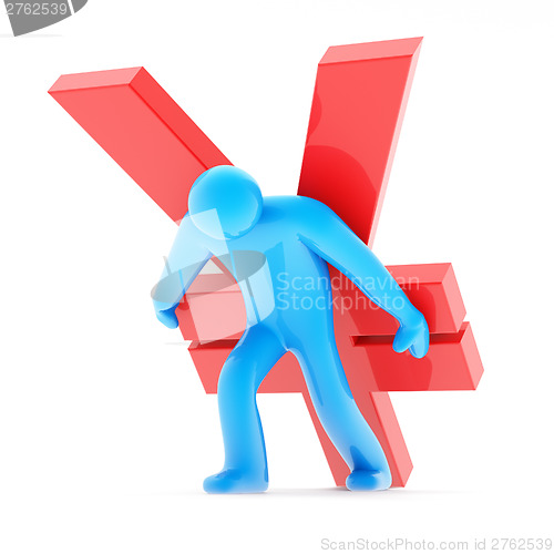 Image of Blue human figure carring red yen sign
