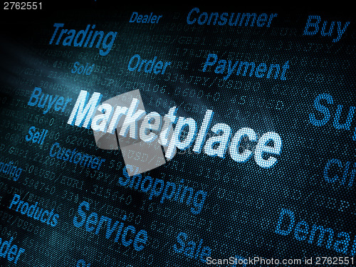 Image of Pixeled word Marketplace on digital screen