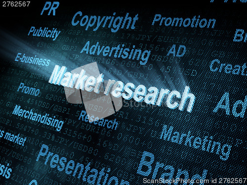 Image of Pixeled word Market research on digital screen