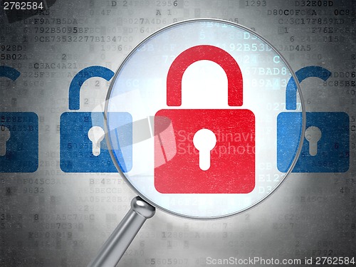 Image of Magnifying optical glass with locks icons