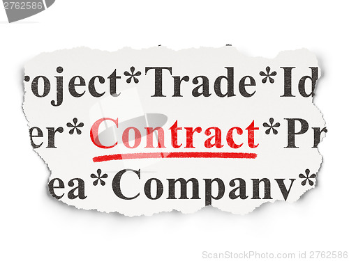 Image of Torn newspaper with words Contract on  background
