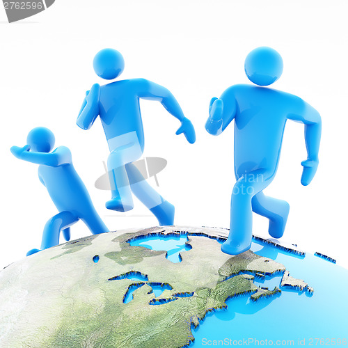Image of Tree figures running on the Earth globe