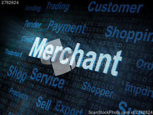 Image of Pixeled word Merchant on digital screen