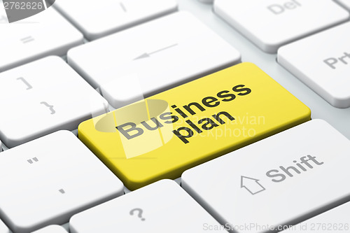 Image of computer keyboard with Business Plan