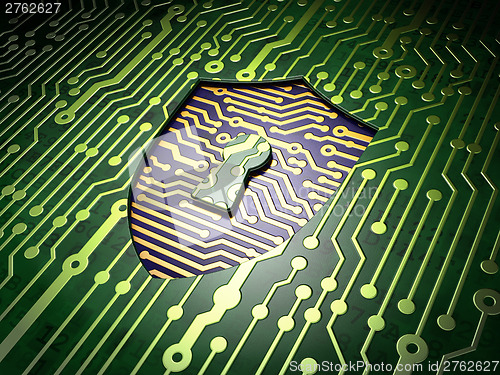 Image of Security concept: circuit board with shield keyhole icon