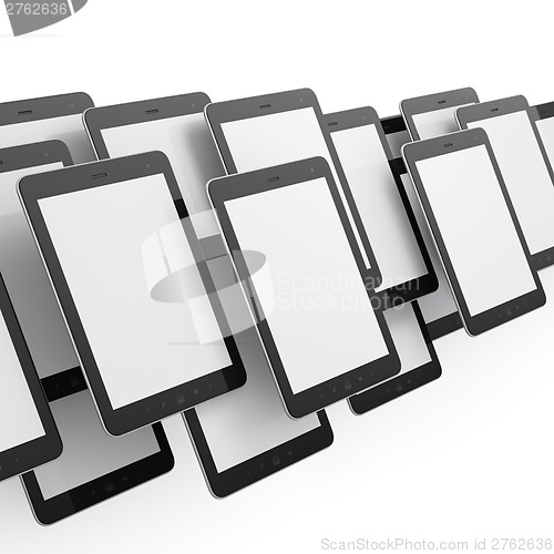 Image of Black tablets on white background