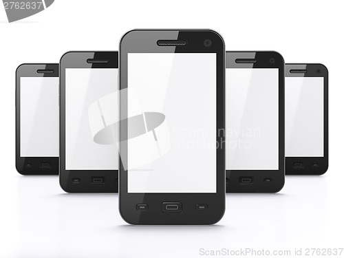 Image of Black smartphones on white background, 3d render