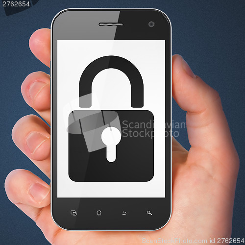 Image of Security concept: smartphone with Closed Padlock.