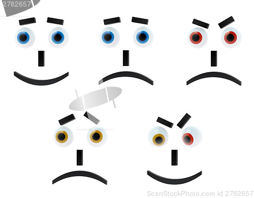 Image of Set of five 3D-emoticons on white background