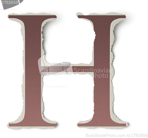 Image of Numbers and letters collection, vintage alphabet based on newspaper cutouts. Letter H on torn paper