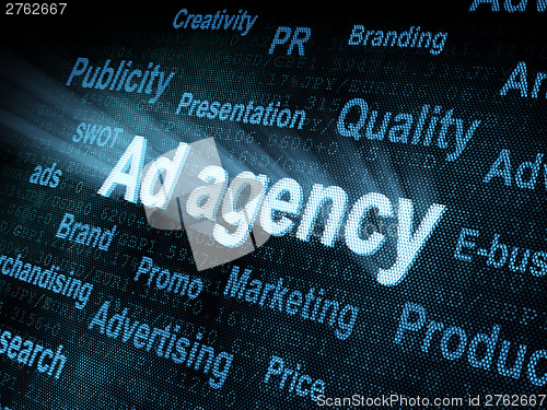 Image of Pixeled word Ad agency on digital screen