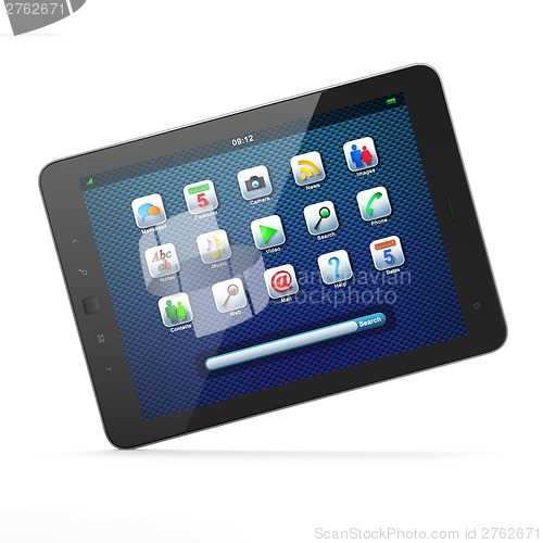 Image of Beautiful black tablet pc on white background