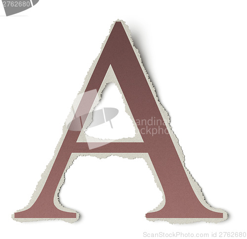 Image of Numbers and letters collection, vintage alphabet based on newspaper cutouts. Letter A on torn paper