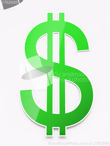 Image of Green shiny paper dollar sign on white