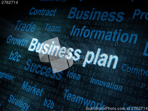 Image of Pixeled word Business plan on digital screen