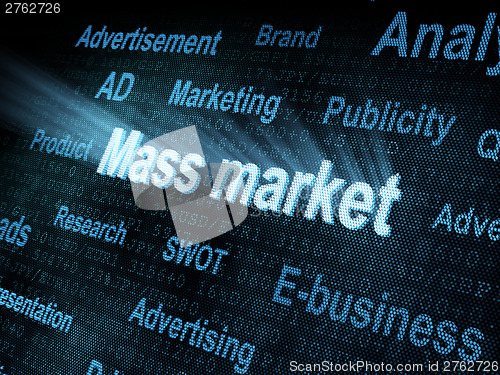 Image of Pixeled word Mass market on digital screen