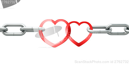 Image of Steel chain with two joined red hearts