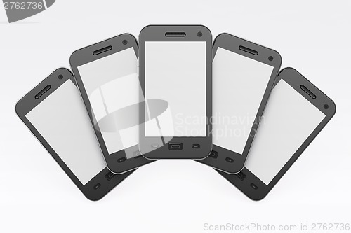 Image of Black smartphones on white background, 3d render