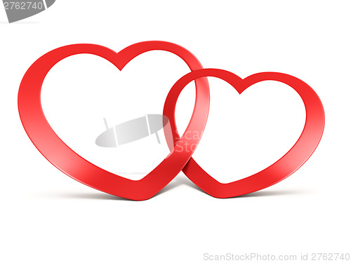 Image of Two joined red hearts on white