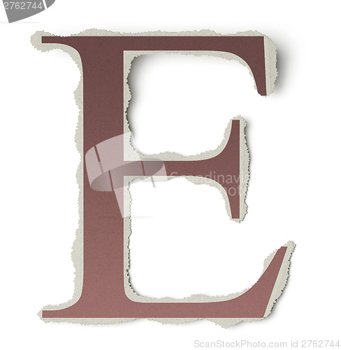 Image of Numbers and letters collection, vintage alphabet based on newspaper cutouts. Letter E on torn paper