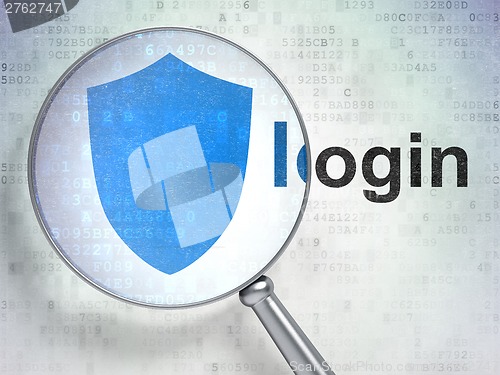 Image of Magnifying glass with shield icon and login