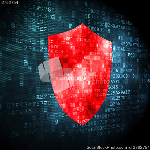 Image of Security concept: shield on digital background