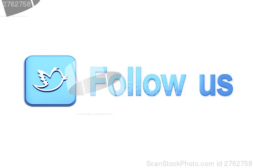 Image of Blue  button with bird and Follow Us text
