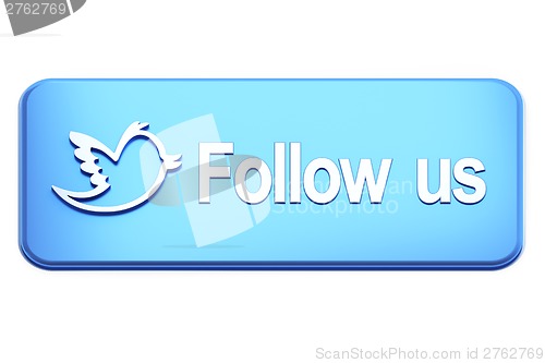 Image of Blue  button with bird and Follow Us text