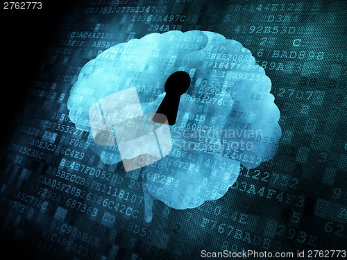Image of Brain with keyhole on digital screen