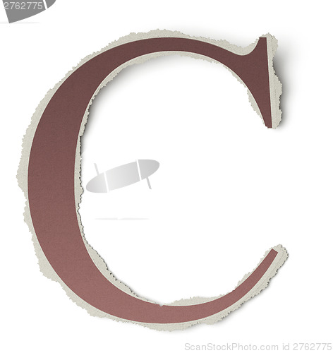 Image of Numbers and letters collection, vintage alphabet based on newspaper cutouts. Letter C on torn paper