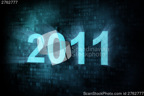 Image of Timeline concept: pixeled word 2011 on digital screen