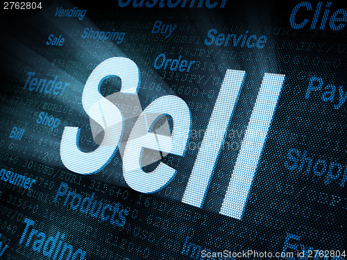 Image of Pixeled word Sell on digital screen