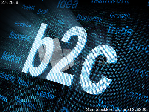 Image of Pixeled word b2c on digital screen